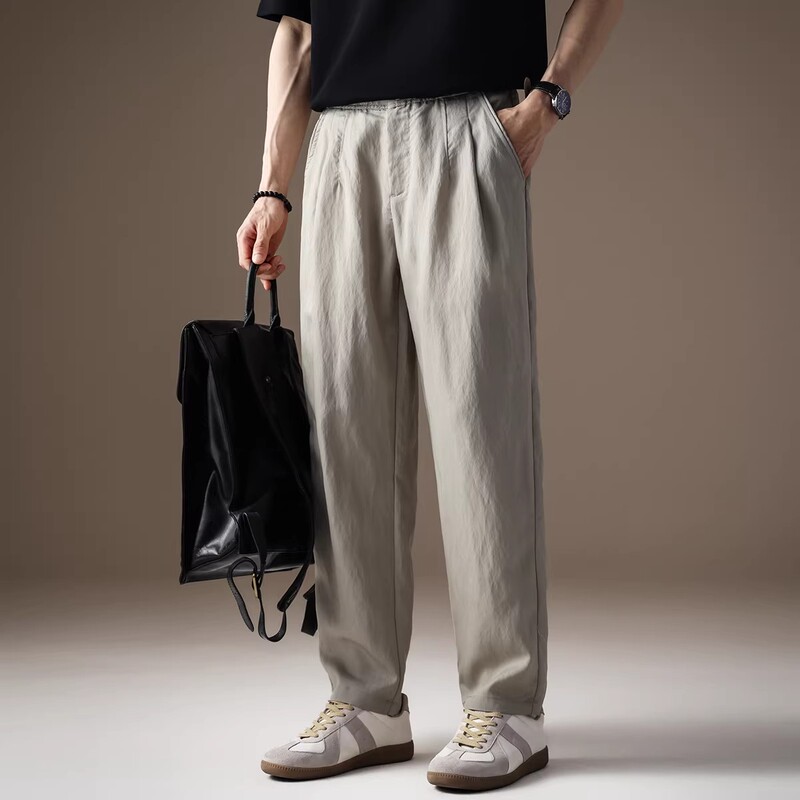 Kangshi Yishu Trendy High-End Lyocell Tapered Casual Pants for Men, Summer Lightweight Japanese Retro Simple Long Pants