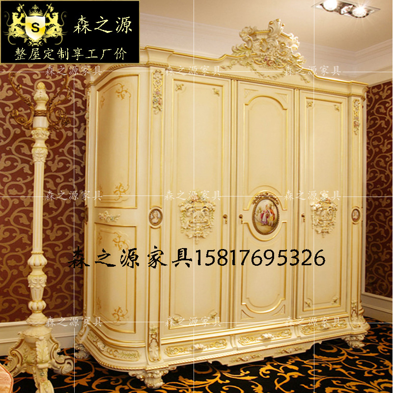 Palace style large wardrobe three-door wardrobe French carved wardrobe wardrobe villa painted storage cabinet dressing table mirror