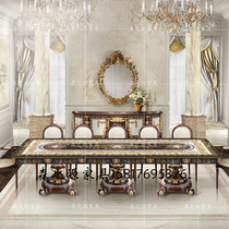 Italian neoclassical restaurant furniture inlaid with colorful coral parquet dining table and chairs set 8-seater painted dining table
