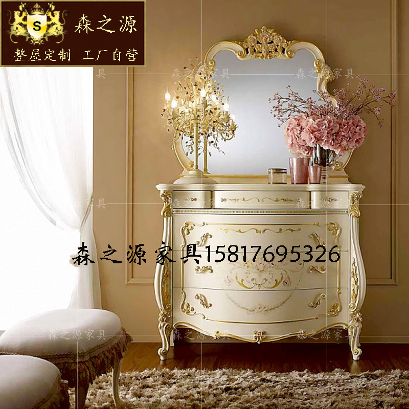European solid wood carved bucket cabinet storage cabinet French fashion painted side cabinet Villa entrance cabinet Storage cabinet Storage cabinet