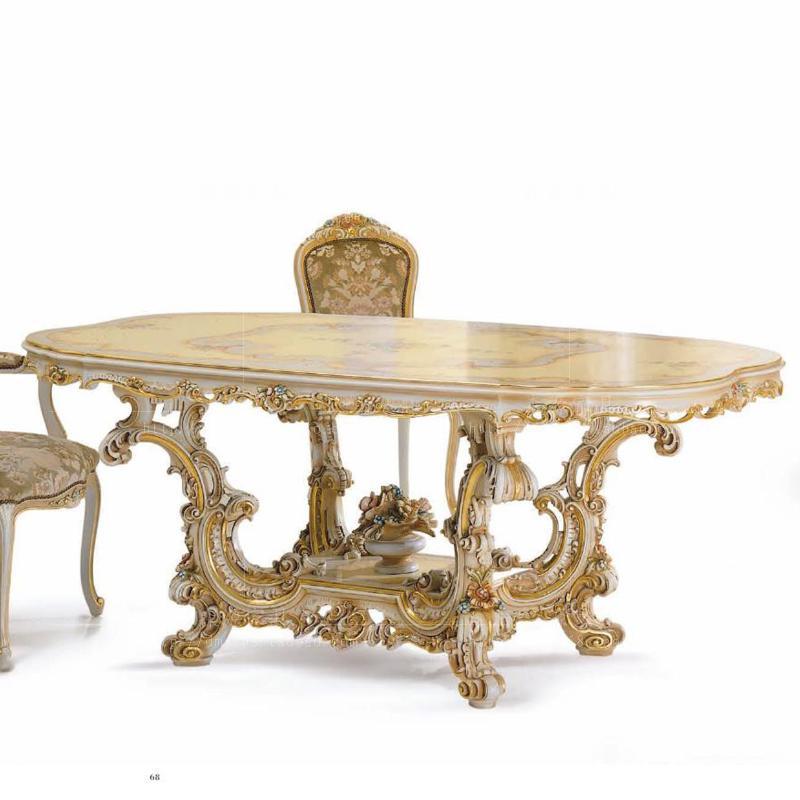Eurostyle upscale dining table and chairs combine Italy extravaganza solid wood carvings with colorful painted table dining table New classical dining table