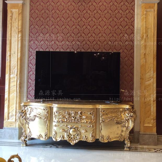 Eurostyle Living Room Cabinet Solid Wood Carved Flower Containing Cabinet Living Room TV Cabinet Innate Gold Solid Wood Furniture Promotion