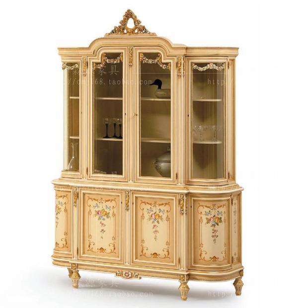Villa Eurostyle Painted Wine Cabinet Method Type Solid Wood Carved Fancy Wine Cabinet Living-room Glass Display Case cabinet Custom
