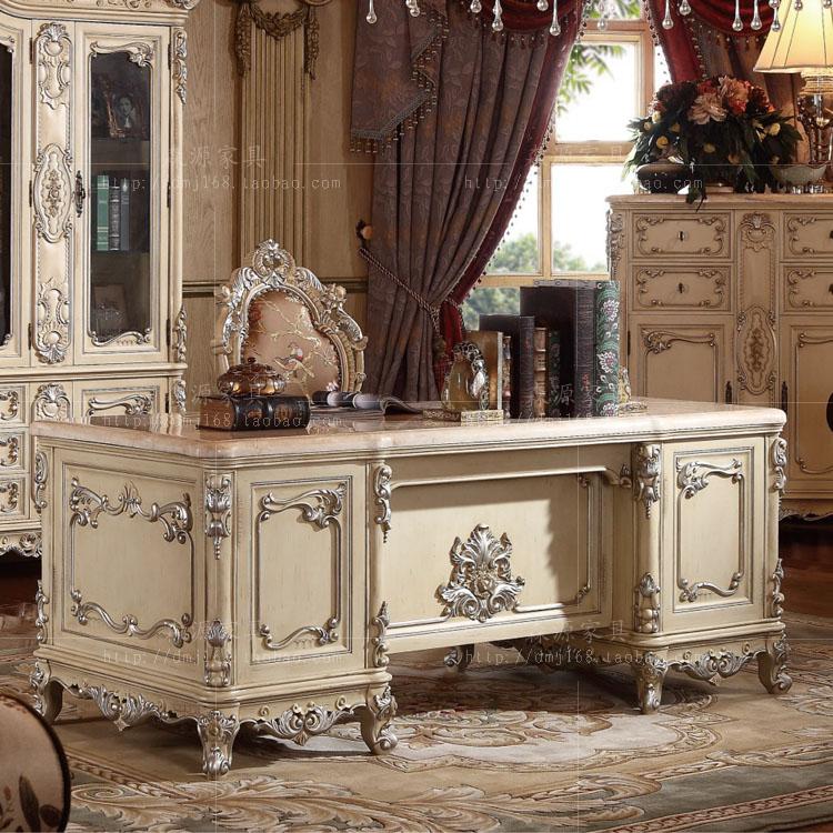European and American style luxurious marble surface desk solid wood carved computer desk boss desk carved desk