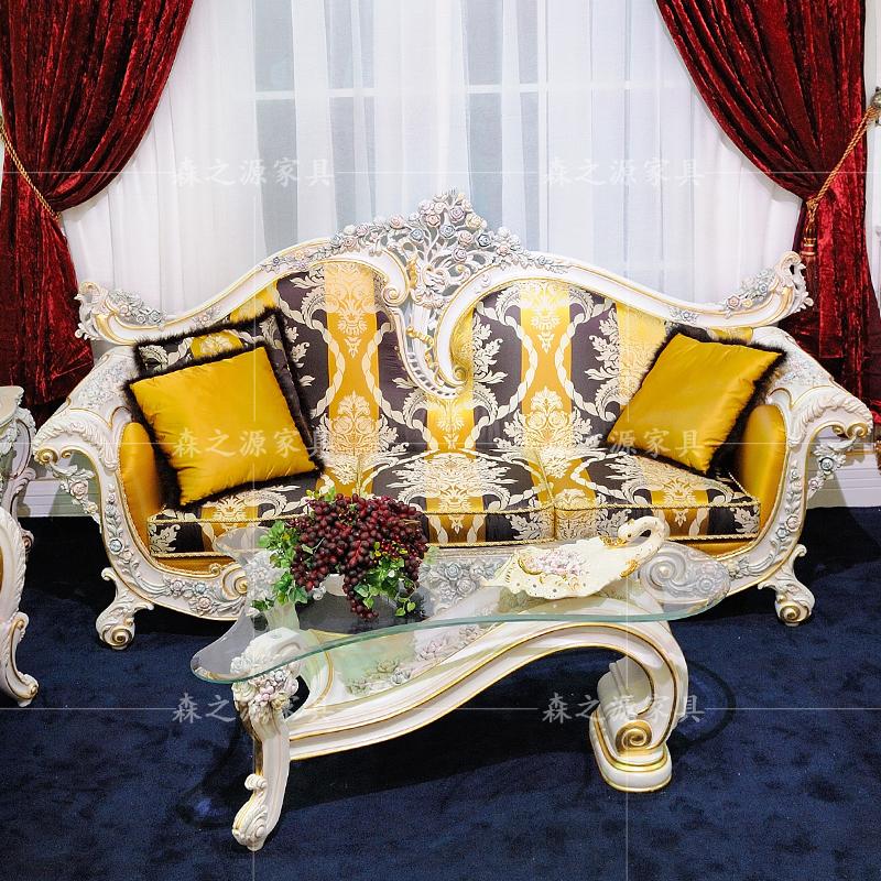Eurostyle Princess Chair Cloth Art Sofa Combo style log Carved Sofa Villa with furniture Sofa Tea Table