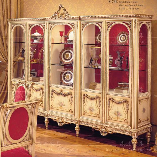 Willy-style Light Luxury Cabinet Solid Wood Engraving Four Doors Wine Cabinet Transparent Glass Display Cabinet Decorative Cabinet style Painted Dining Room