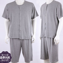 Mens short-sleeved cardigan modal cotton middle-aged and elderly plus fat plus size 200 jin pajamas pajamas homewear suit summer