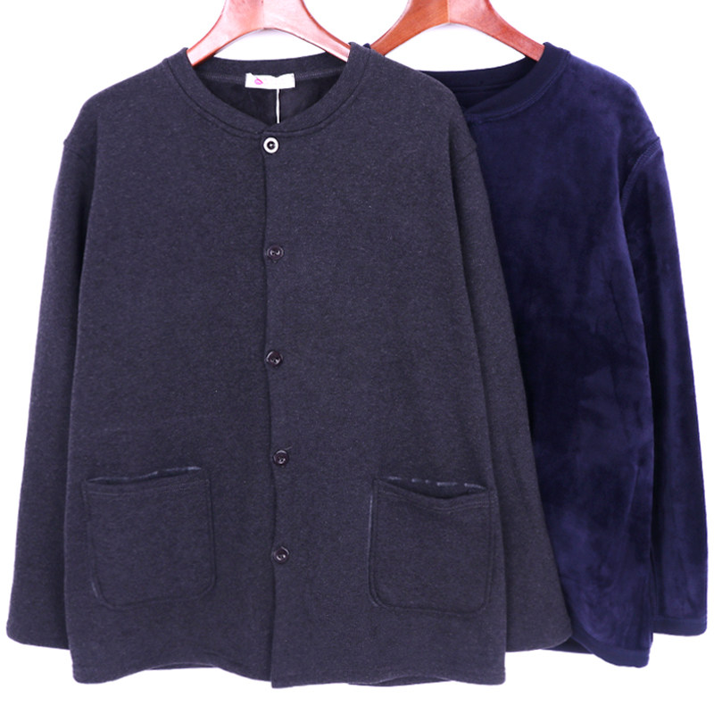 Men's velvet cardigan in the elderly fat plus size version of pure cotton placket spring and autumn and winter thick cardigan heating coat