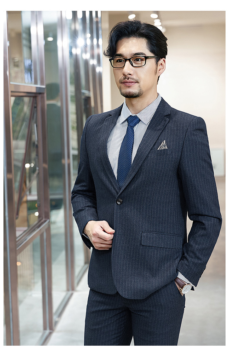 Bộ đồ sọc xanh Bộ đồ nam và nữ áo vest nam cao cấp