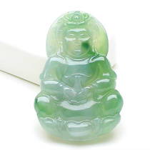 Natural Old pit A stock of oil greens jade Guanyin pendant Myanmar jade pendant man floating flowers Guanyin with certificate