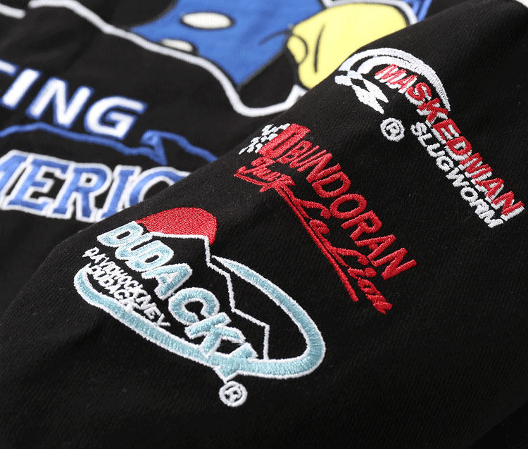 Black baseball jacket on model