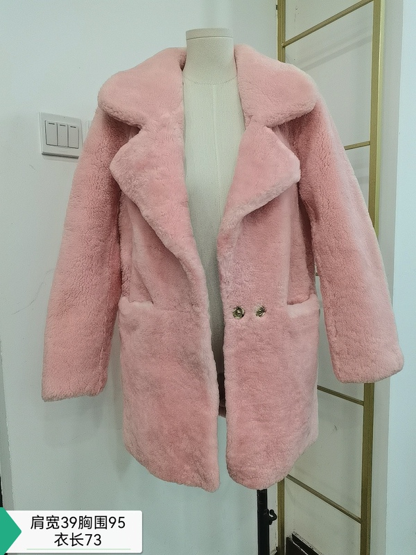 Pink Woolen Women's Mid-Length Outwear Wool Winter Women's French Cashmere Outwear Fur Integrated Small Fragrance Style Loose