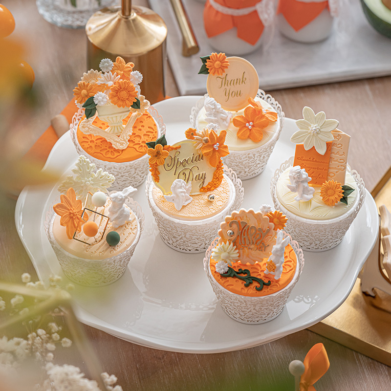 Emulated dessert table hem Turned Sugar Cupcake Model Orange Wedding Arrangement Decoration Shop Window Scene Photo Props
