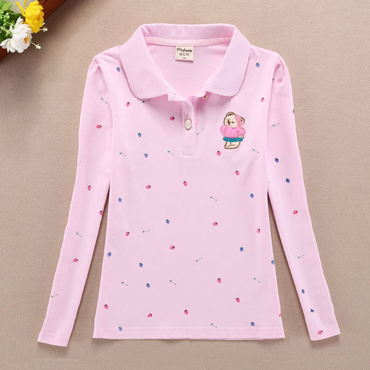 Áo thun bé gái cotton dài tay 2019 Xuân-Thu Trẻ em Gấu Lapel Áo thun rộng Áo bé trai Sinh viên hàng đầu áo thun trẻ em giá sỉ