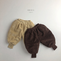 A winter knock thick ~ 20 new Korean version of round corduroy boots pants boys and girls plus velvet pants Baowarm