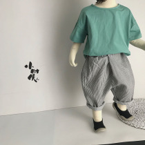Feel free to take 2020 Summer Korean childrens clothing cotton linen simple vertical stripe radish pants boys and girls foreign style personality tide