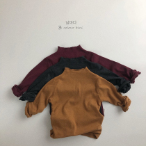 Joker word collar ~ 20 new high collar base shirt men and women Baochun autumn winter cotton wood ear T-shirt children solid color