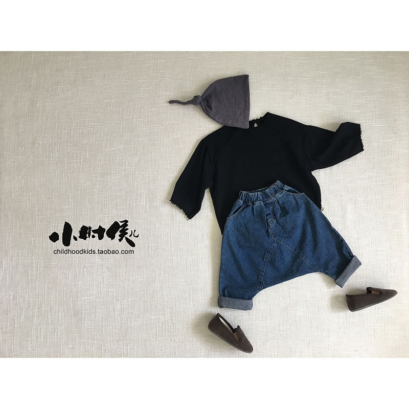 Korean version 1:1 spring and autumn children's jeans boys and girls baby retro literature and art trousers large pp cross pants