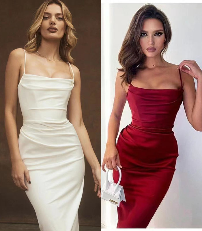 European-Style Niche Design S-Curve Goddess Fishbone Elegant Retro Shaping Waist Sexy Spaghetti Strap Dress for Summer