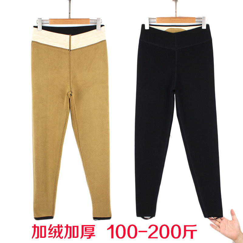 Large code integrated suede warm pants with velvet thickened beating underpants high waist elastic winter middle aged cotton pants 200 catty 