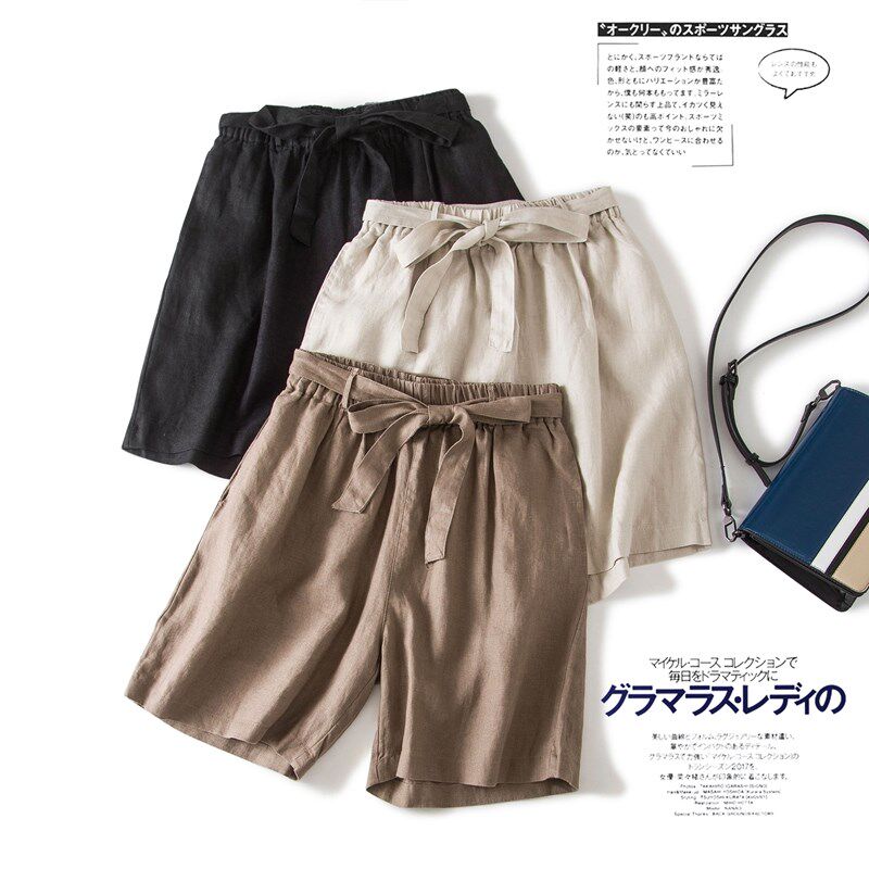 High-end cotton and linen shorts women's 2022 summer new retro literature and art large size loose thin section five-point linen wide pants