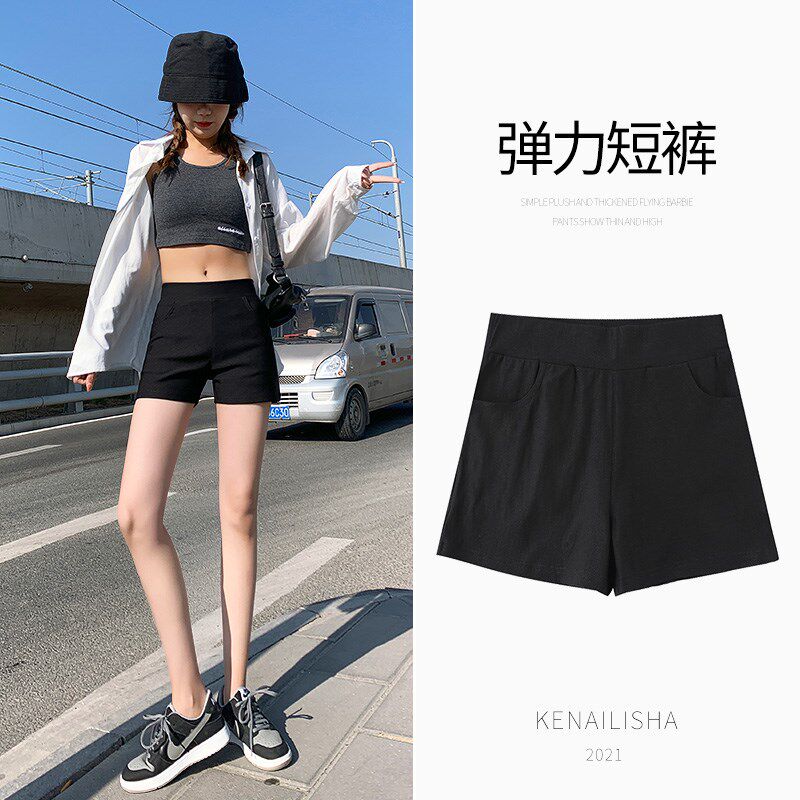 South Korean black hot pants woman Summer 2021 new high waist beating bottom external wearing safety anti-walking light thin section hot pants