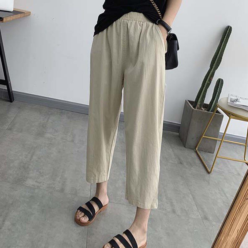 Linen Seven Pants Skirt Woman Summer Loose Korean version 2022 New thin section High waist straight drum Leisure cotton linen pants