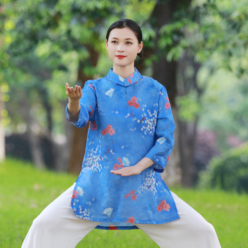 Tai chi clothing chinese kung fu uniforms Women new style elegant short sleeve clothing Chinese style summer cotton linen top thin and breathable