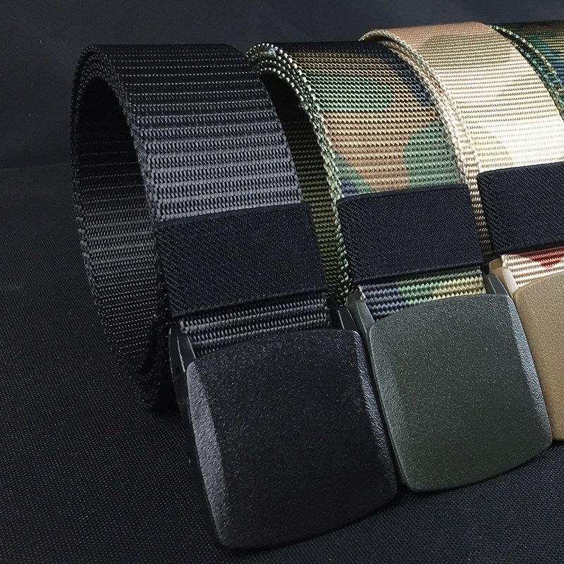 Belt men's non-ferromagnetic nylon through the security door cloth military training tactical smooth buckle metal allergy canvas pants belt