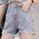 Phiên bản Hàn Quốc của quần short denim nữ mùa hè 2020 phiên bản mới của Hàn Quốc có eo cao không đều thô ráp chân váy rộng quần nóng - Quần jean