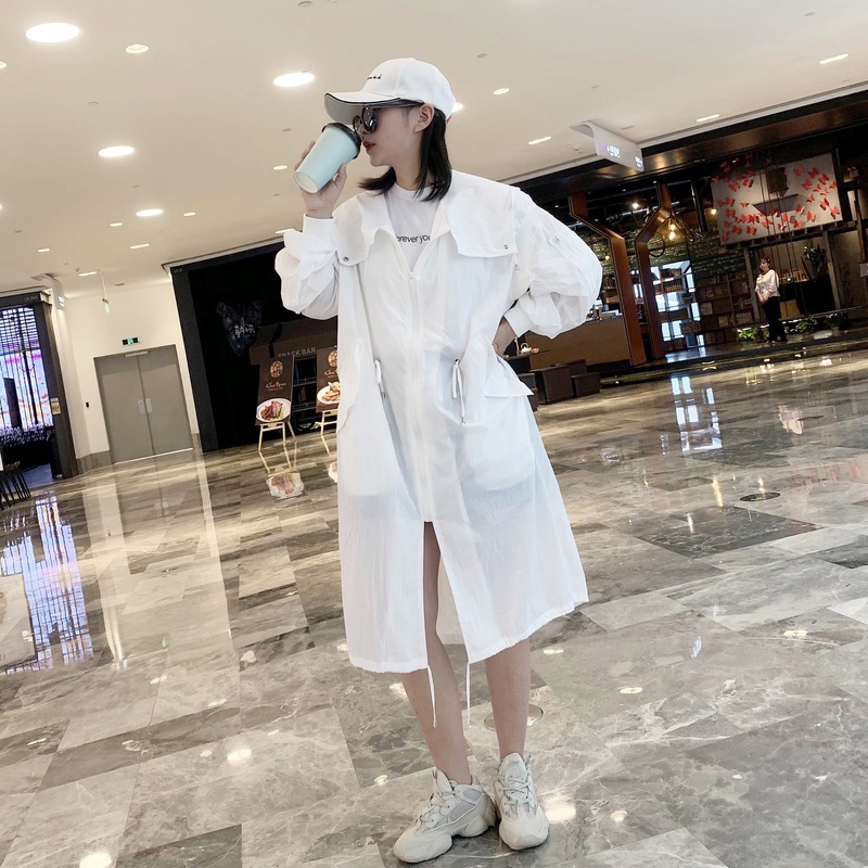 2019 mùa hè mới Kem chống nắng lớn Mã Hood Coat Over Tide đầu gối mỏng Casual Sinh viên trung dài áo gió nữ