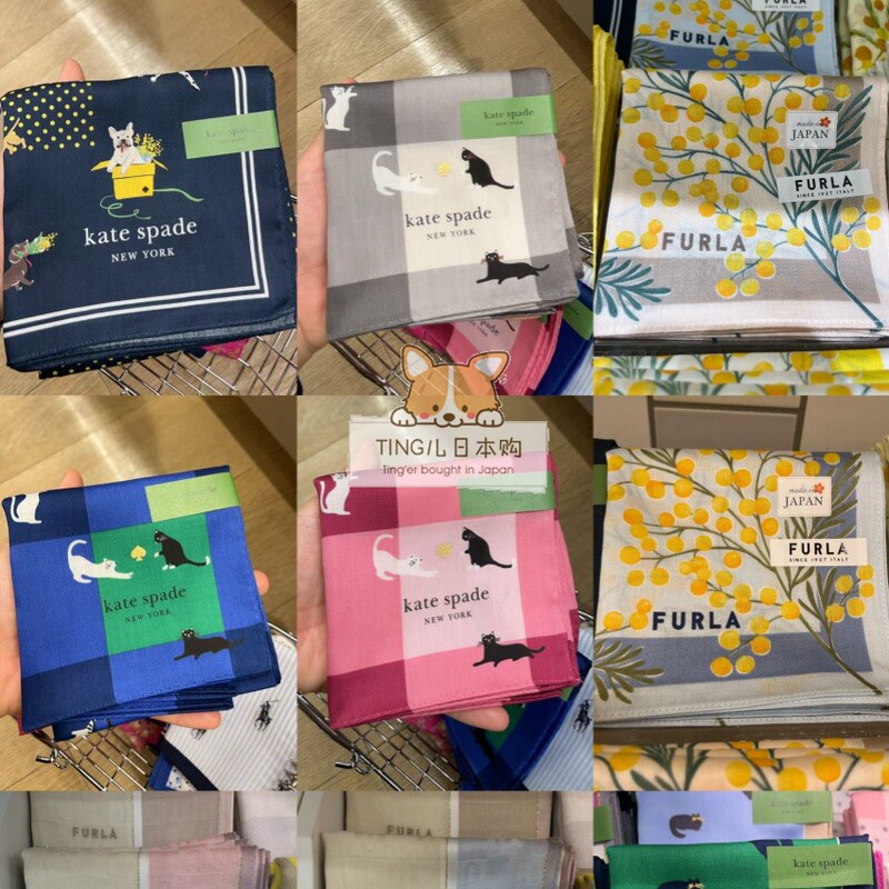 Domestic In-Stock Items with Free Shipping Japanese Discount Furla Kate Spade Pure Cotton Handkerchief Square Scarf Holiday Gift