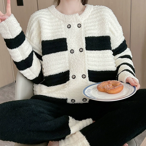 Зимняя пижама, коралловый бархатный флисовый лонгслив, популярно в интернете, коллекция 2022, увеличенная толщина