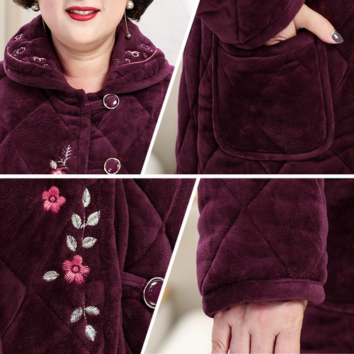 Зимняя пижама для пожилых людей, стеганый коралловый бархатный утепленный удерживающий тепло комплект, для среднего возраста