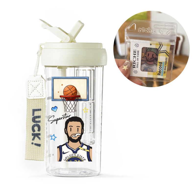 Curry Basketball Star Sports Water Bottle with Straw, Cartoon Stickers, Portable Basketball Water Bottle, Gift for Boys ins Curry Basketball Star Sports Water Bottle with Straw, Cartoon Stickers, Portable Basketball Water Bottle, Gift for Boys ins