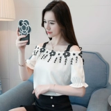 Шифоновый весенний осенний летний лонгслив, футболка, 2023 года, открытые плечи, в западном стиле, короткий рукав