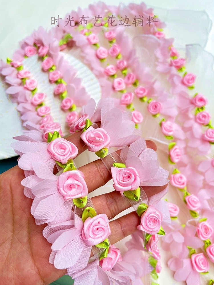 diy 4cm wide Chiffon three-dimensional pink princess room doll skirt costume dress lace accessories