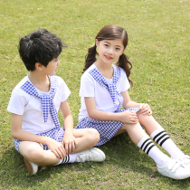 Kindergarten garden clothes Summer clothes Childrens summer cotton school uniform set First and second grade primary school students sports plaid class clothes