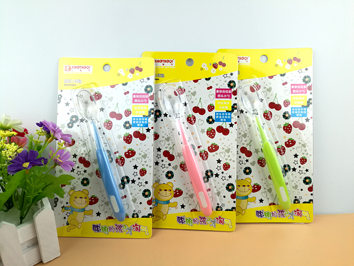 Baby's soft head tablespoon spoon soft tablespoon half silicone gel training feeding small spoon stainless steel fork spoon suit for 0-36 months