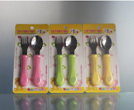 Small naughty 0-36 months stainless steel cutlery soup spoon Children stainless steel fork spoon suit AE-49