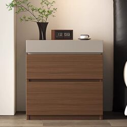2026 New Model Hidden Compartment Solid Wood Bedside Table Fingerprint Lock Storage Cabinet Modern Minimalist Handle-Free Bedroom Storage Cabinet