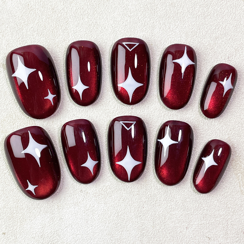 【Starlight】Delta Mai Xiaowen/Vishdale Wine Red Cat Eye Handmade Wearable Nails [Full Size, Full Nail Type]