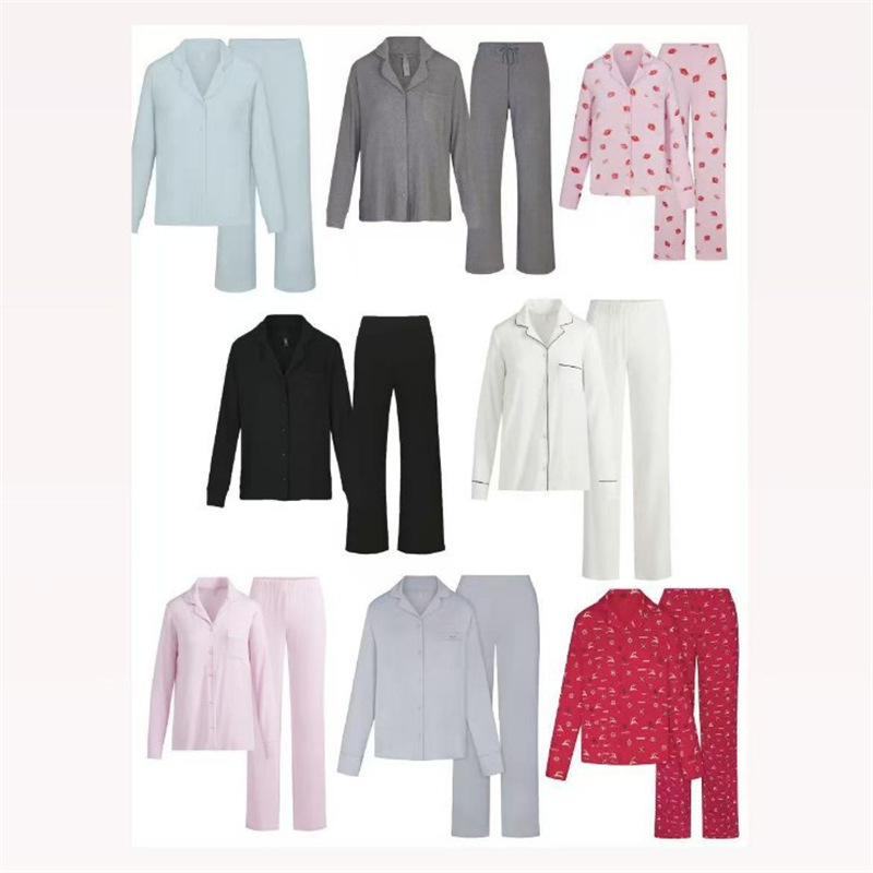 Skims Kardashian-Style Pajama Set with Long Sleeves and Long Pants, Loungewear Set That Can Be Worn Outside, Casual Pants