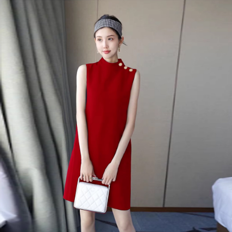 Sleeveless Dress for Women, New Autumn and Winter Style, Straight-Cut, Slimming A-Line Skirt, Light Luxury and Elegant Style, Red Base Skirt Sleeveless Dress for Women, New Autumn and Winter Style, Straight-Cut, Slimming A-Line Skirt, Light Luxury and Elegant Style, Red Base Skirt