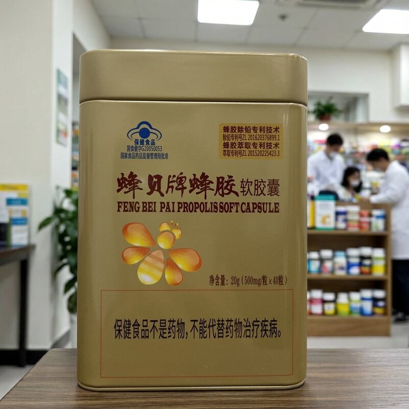The Third Generation of Bee Propolis Supercritical Lead-Free Capsules, 40 Capsules Per Bottle, Total Flavonoid Content 4.0 Grams, Genuine Product in Iron Box