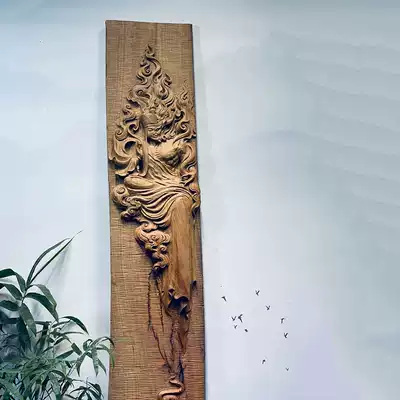 Solid wood carving home mural painting between the Earth and Tibetan Buddha statue root carving wall wood carving home company Art ornaments