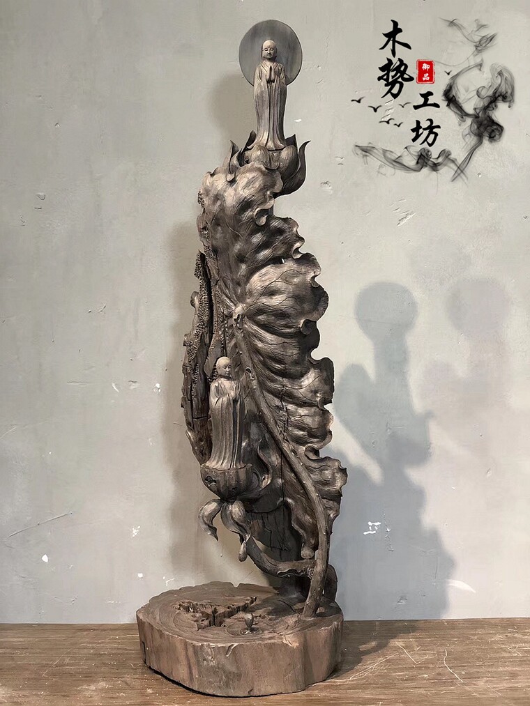 Creative wood carving root carving Zen into Lotus Heart