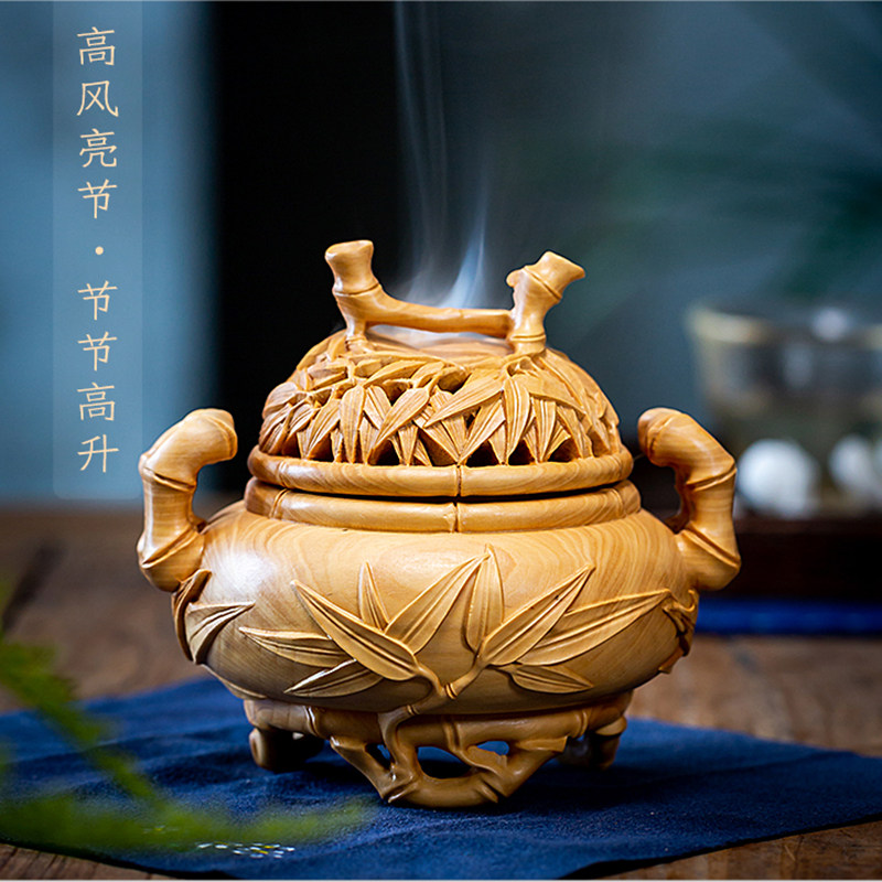 Boxwood carving handle Solid wood carving Da Sheng incense burner Home ring incense incense incense burner Handicraft decoration