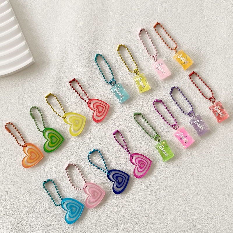 16 Styles of Round Bead Simple Keychain Pendants in Candy Macaron Colors, Acrylic Heart, Retro, Transparent, Multiple Colors Available