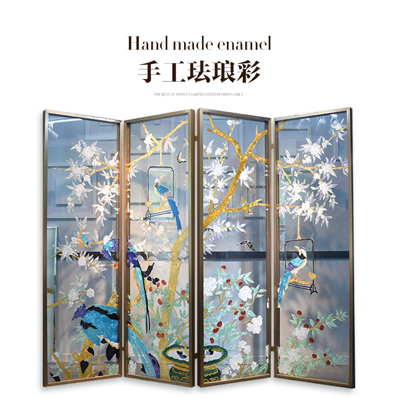 (limited to 10 sets) pure handmade enamel color living room office folding and folding partition screen movable